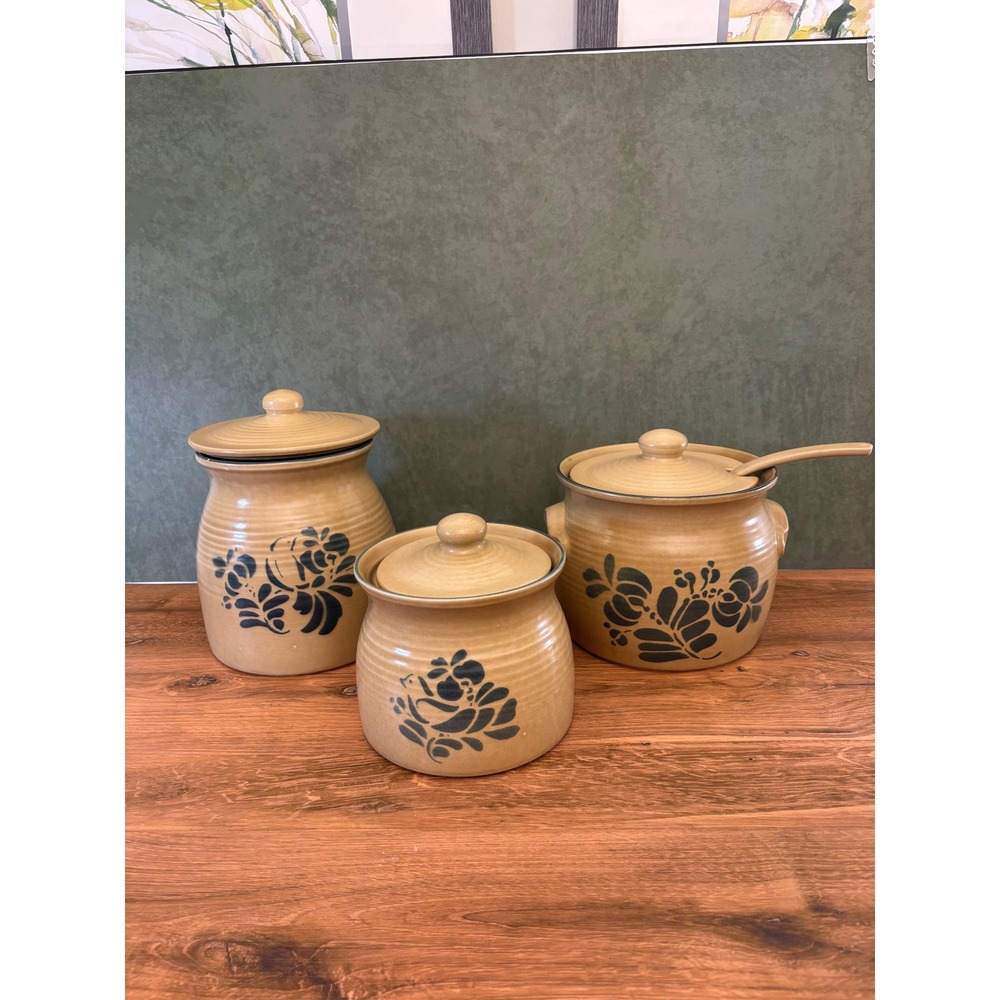 Pfaltzgraff Village Soup Tureen Ladle and Canisters Set Vintage Stoneware USA